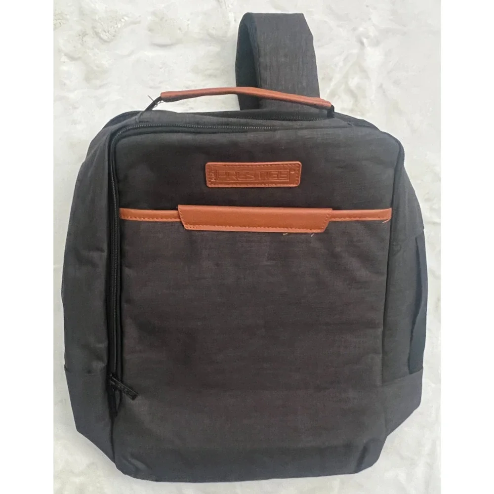 Prestige Backpack Black Brown Trim Laptop Travel Work School Bag New